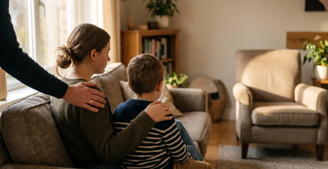 Illustration symbolisant la protection financière d'une famille grâce à une rente mensuelle stable après un décès