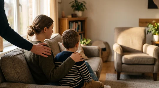 Illustration symbolisant la protection financière d'une famille grâce à une rente mensuelle stable après un décès