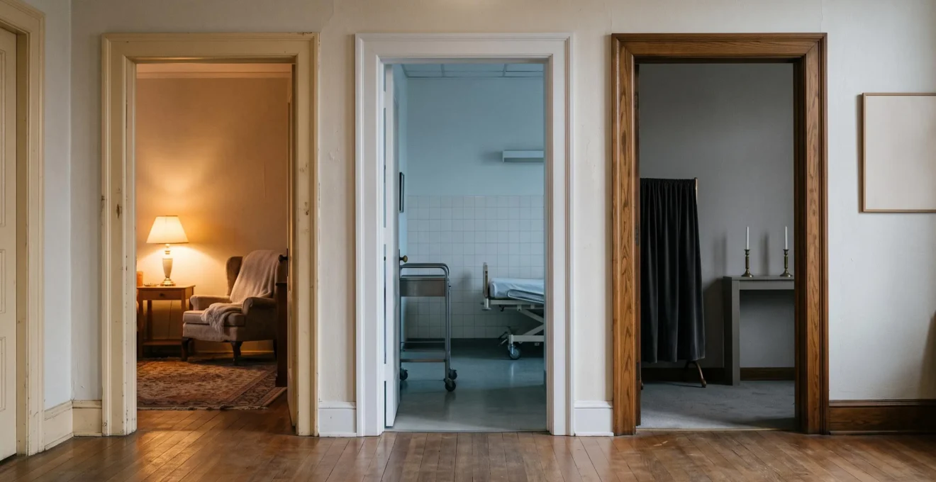 Illustration symbolique du choix serein entre chambre funeraire, domicile et etablissement de soins avant les obseques