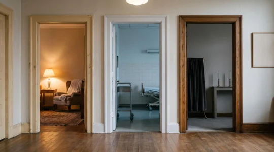 Illustration symbolique du choix serein entre chambre funeraire, domicile et etablissement de soins avant les obseques