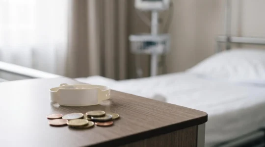 Illustration symbolique du poids financier d'une hospitalisation, évoquant les frais qui restent à la charge du patient
